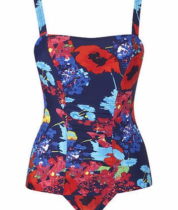 Bhs Red Poppy Print Tummy Control Swimsuit, navy