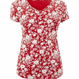 Bhs Red Short Sleeve Hawaiian Floral V Neck Top,