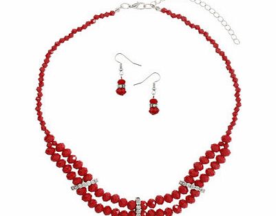 Bhs Red Two Row Jewellery Set, red 12179593874