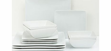 Retro sharp square 12 piece dinner set, white