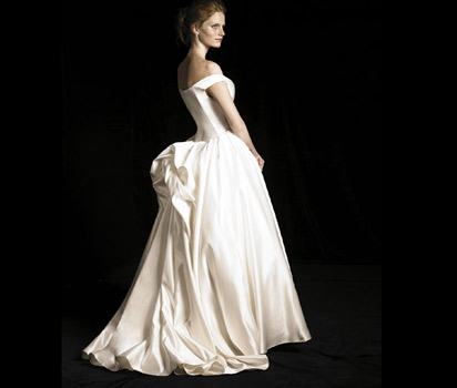 Satin lace up back of shoulder dress