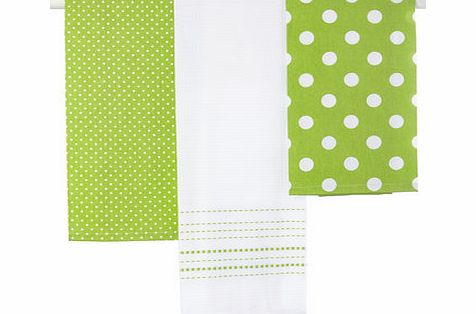 Bhs Set Of 3 Waffle Spot Teatowels, lime 9574956253