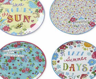 Bhs Set of 4 Vintage Text Round Side Plates, multi