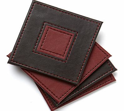 Set of Four Faux Leather Coasters, burgundy