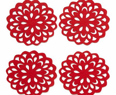 Bhs Set of four round red felt cutout coasters, red