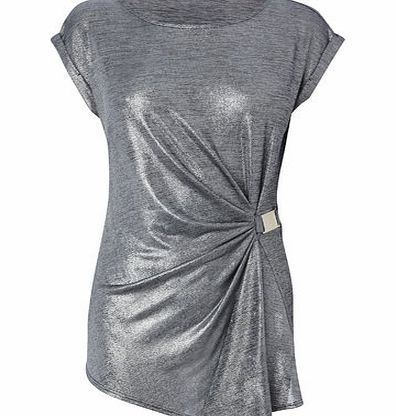 Bhs Silver Asymmetric Foil Print Top, silver