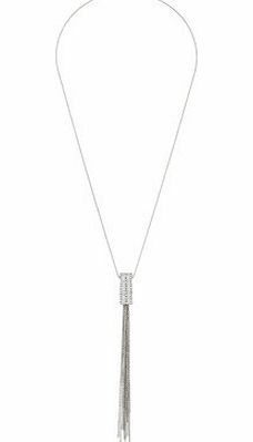 Bhs Silver Rhinestone Tassel Necklace, crystal