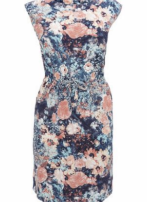 Bhs Sleeveless Floral Tie Waist Dress, peach