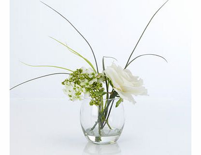 Small hydrangea and rose fishbowl, white