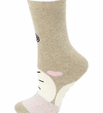 Bhs Stone and Pink Bear Snuggle Socks, stone