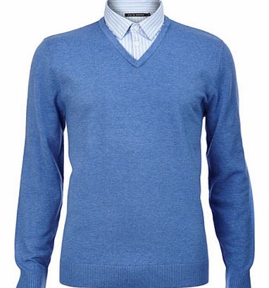 Stripe Mock Shirt Jumper, Blue BR53M02EBLU