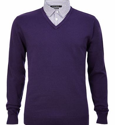 Bhs Stripe Mock Shirt Jumper, Purple BR53M01EPUR