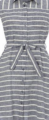 Bhs Striped Linen Blend Collared Sundress, blue