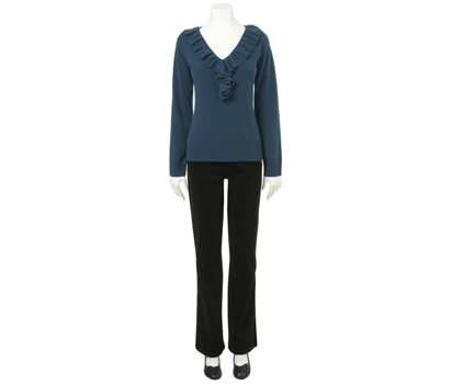 Supersoft v neck frill jumper