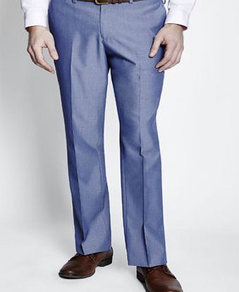 Bhs Tailored Fit Blue Chambray Trousers, Blue