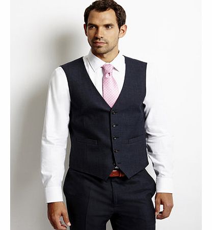 Bhs Tailored Navy Wool Blend 3 Piece Suit Waistcoat,