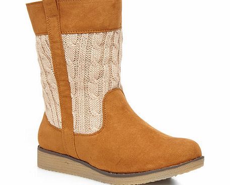 Bhs Tan Cable Knit Casual Extra Wide Boots, natural