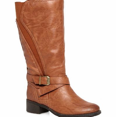 Bhs Tan Curve Elastic Long Extra Wide Boots, natural