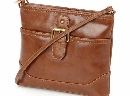 Bhs Tan Leather Buckle X Body Bag, natural tan