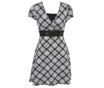 Tartan belted jersey dress