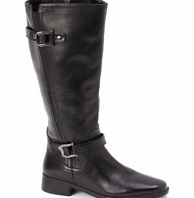 Bhs TLC Black Wide Fit Leather 2 Buckle Rider Boots,
