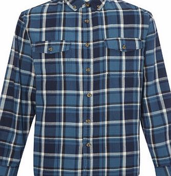 Bhs Trait Blue Mix Cotton Herringbone Checked Shirt,