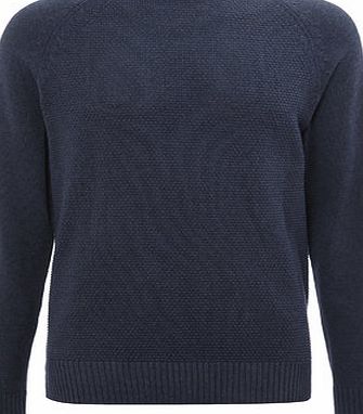 Bhs Trait Blue Texture Raglan Crew Neck Jumper, Blue