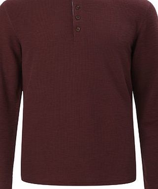 Bhs Trait Burgundy Long Sleeve Waffle Texture Top,