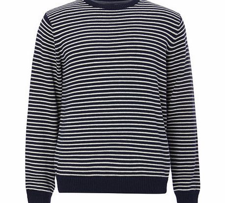 Trait Navy  Ecru Striped Crew Neck Jumper, Blue