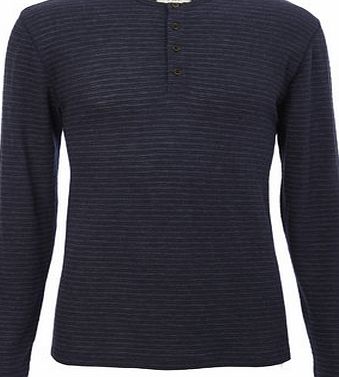 Bhs Trait Navy Striped Grandad Neckline Top, Blue