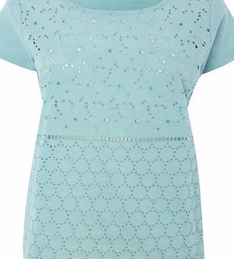 Bhs Turquoise Broderie Front Top, Turquoise 2425030041