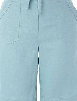 Bhs Turquoise Linen Blend Mid-Length Shorts,