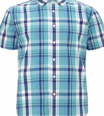 Bhs Turquoise Mix Cotton Checked Shirt, Green