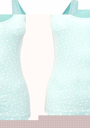 Turquoise/whitePrint Scoop Neck Vest,