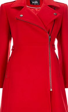 Bhs Wallis Red Faux Wool Biker Coat, red 12031153874
