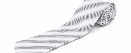 White and Grey Stripe Tie, White BR66D03GWHT