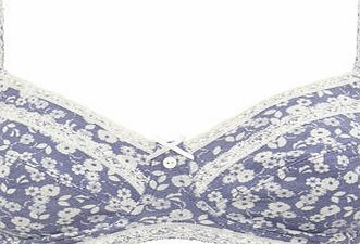 Bhs White/Blue Floral Print Nonwired Bra, aqua