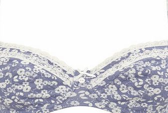 Bhs White/Blue Floral Print Underwired Bra, aqua