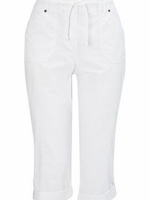 Bhs White Great Value Cotton Crop Trousers, white
