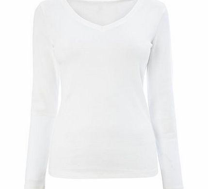 Bhs White Long Sleeve V Neck Top, white 2424150306
