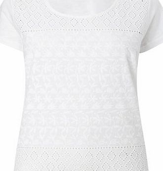 Bhs White Petite Broderie Front Cotton Top, white