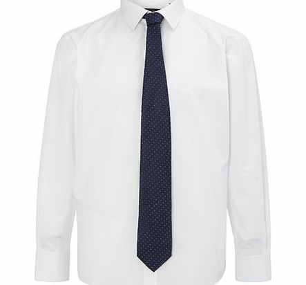 Bhs White Regular Fit Shirt and Navy Tie Set, White