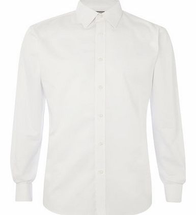 Bhs White Twill Regular Fit Shirt With Double Cuff,