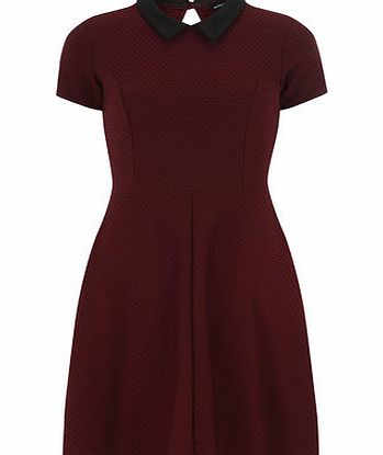 Bhs Wine Red Textured Collar Dress, red 19127403874