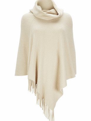 Bhs Winter White Fringe Rib Poncho, cream 12034390005