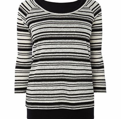 Womens Black 3/4 Sleeve Double Layer Stripe