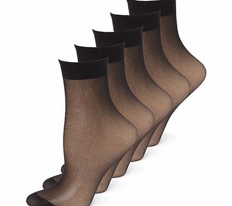 Bhs Womens Black 5 Pack Nylon Ankle Highs, black