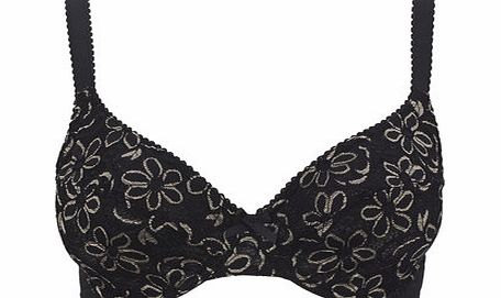 Bhs Womens Black and Nude Floral Lace Underwired