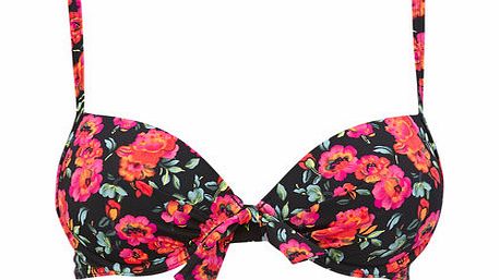 Bhs Womens Black and Pink Floral Underwired Bikini
