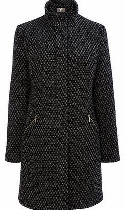 Womens Black and White Zip Funnel Coat,